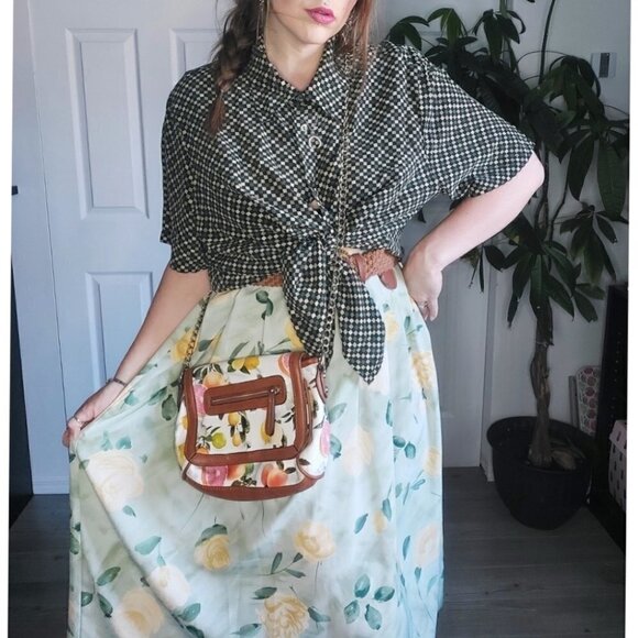 𝅺3x Green Checkered Vintage Blouse - Picture 4 of 6